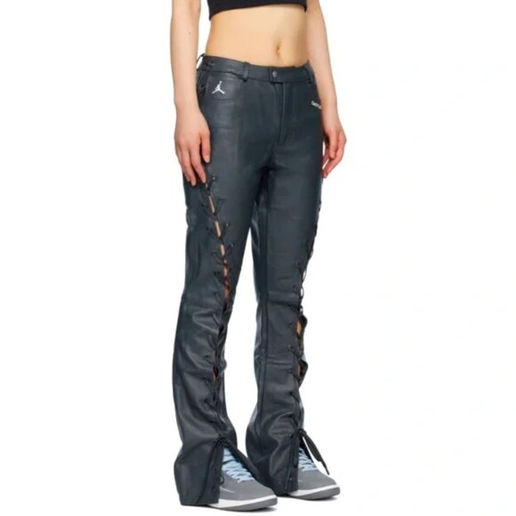 Jordan Pants - Nike Air Jordan Womens 8 M Cactus Jack Leather Lace Up Pants Black Travis Scott